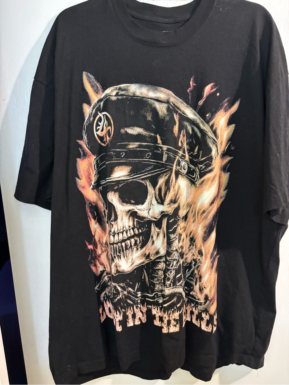 New W/O Tag Lost Hills Black Short Sleeve Tee with Flaming Skull